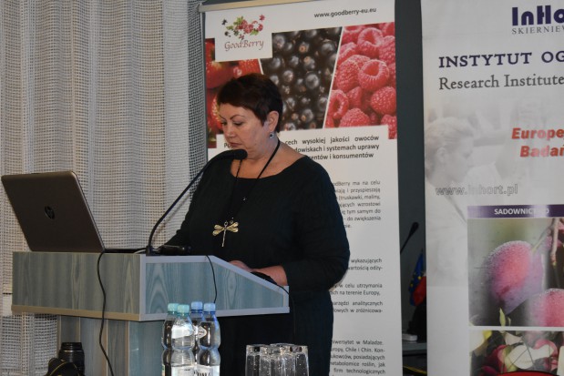dr Dorota Kruczyńska przedstawiła tendencje w hodowli i uprawie gruszy/ fot. sadyogrody Projekt InnoFruit - tendencje w hodowli i uprawie grusz