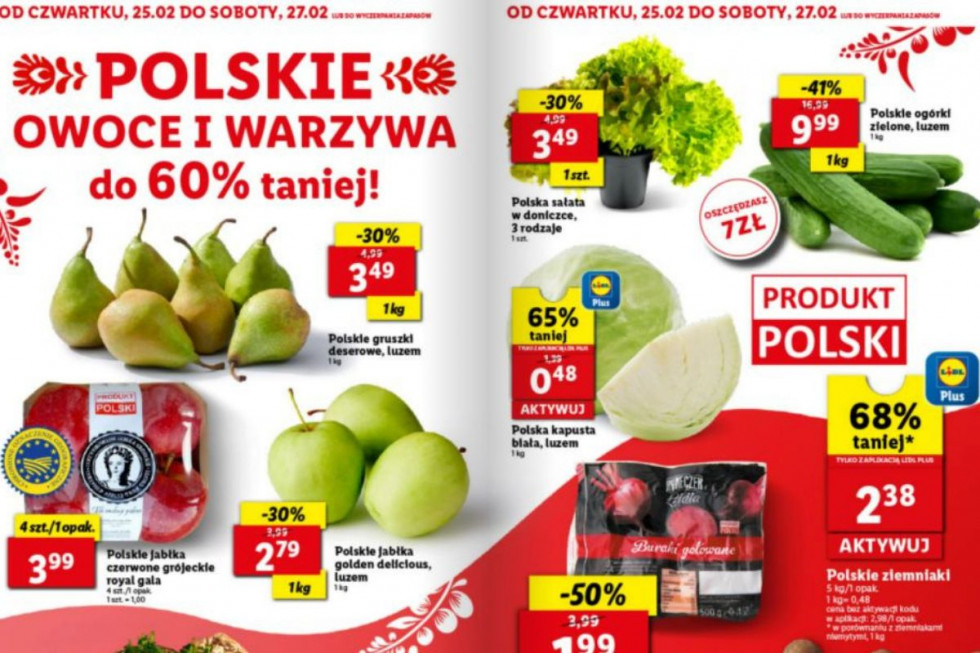 Lidl: polskie owoce i warzywa do 60% taniej. Jabłka - 1,79 zł/kg
