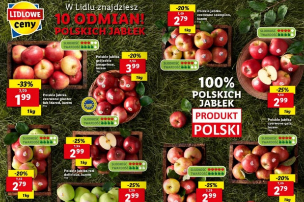 W najnowszej gazetce sieci Lidl postawiono na polskie jabłka Lidl: 10 odmian jabłek w promocji - od 1,99 do 3,99 zł/kg