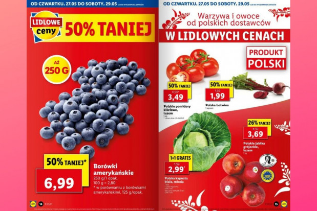 Najnowsze oferty owoców i warzyw w Lidlu i Biedronce Lidl i Biedronka: jakie ceny borówek, malin, polskich jabłek i nowalijek?